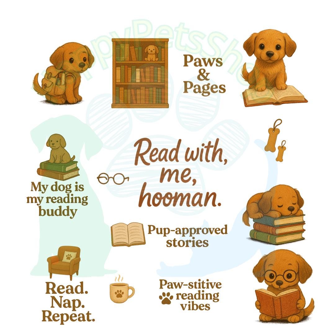 Watercolor Dog and Book Designs - Enhance Your Creations with Charm and Cuteness
