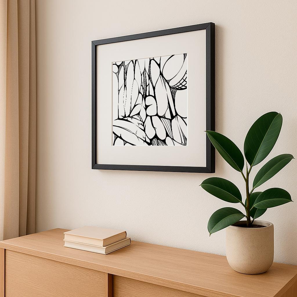Organic Line Art Printable, Abstract Black and White Square Wall Art, Modern Ink Drawing for Minimalist Decor – Digital Download
