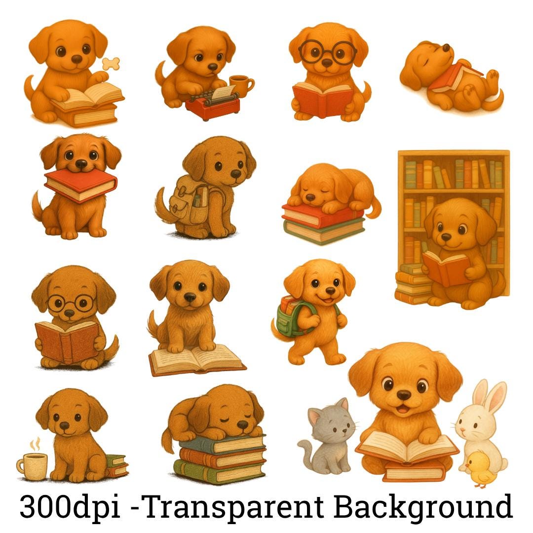 Watercolor Dog and Book Designs - Enhance Your Creations with Charm and Cuteness