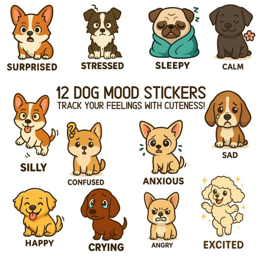 Dog Mood Digital Stickers Bundle, PNG For Daily Planner Stickers, iPad, Goodnotes, OneNote, Digital Planner, Ideal for Dog Lovers
