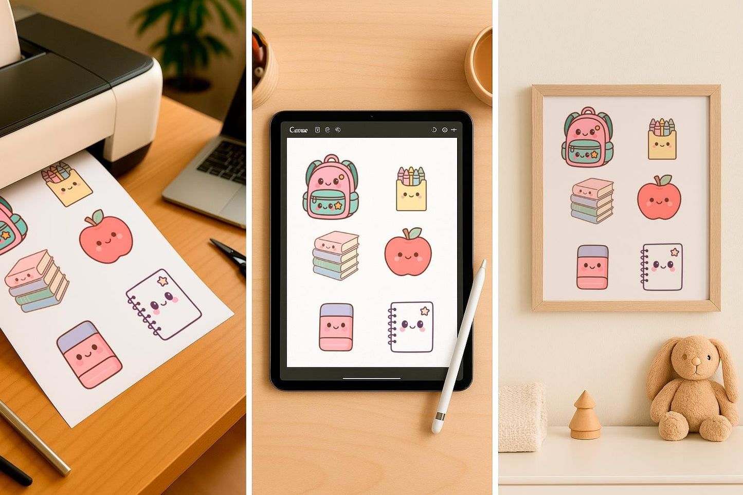 Pastel Back to School Clipart Bundle – 14 Cute PNGs for Teachers, notebook, clip, rubber, ruler, crayons, books, apple, chemical, backpack