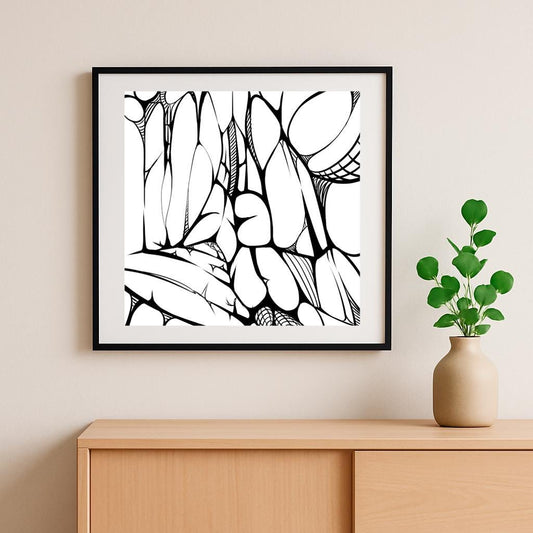 Organic Line Art Printable, Abstract Black and White Square Wall Art, Modern Ink Drawing for Minimalist Decor – Digital Download