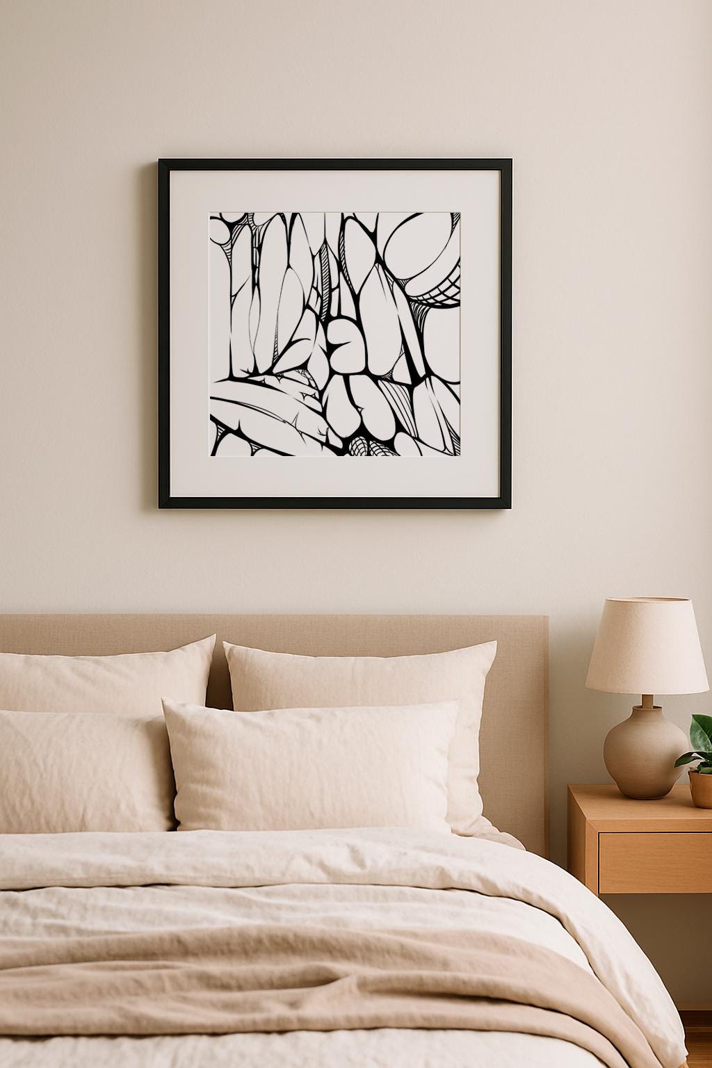Organic Line Art Printable, Abstract Black and White Square Wall Art, Modern Ink Drawing for Minimalist Decor – Digital Download