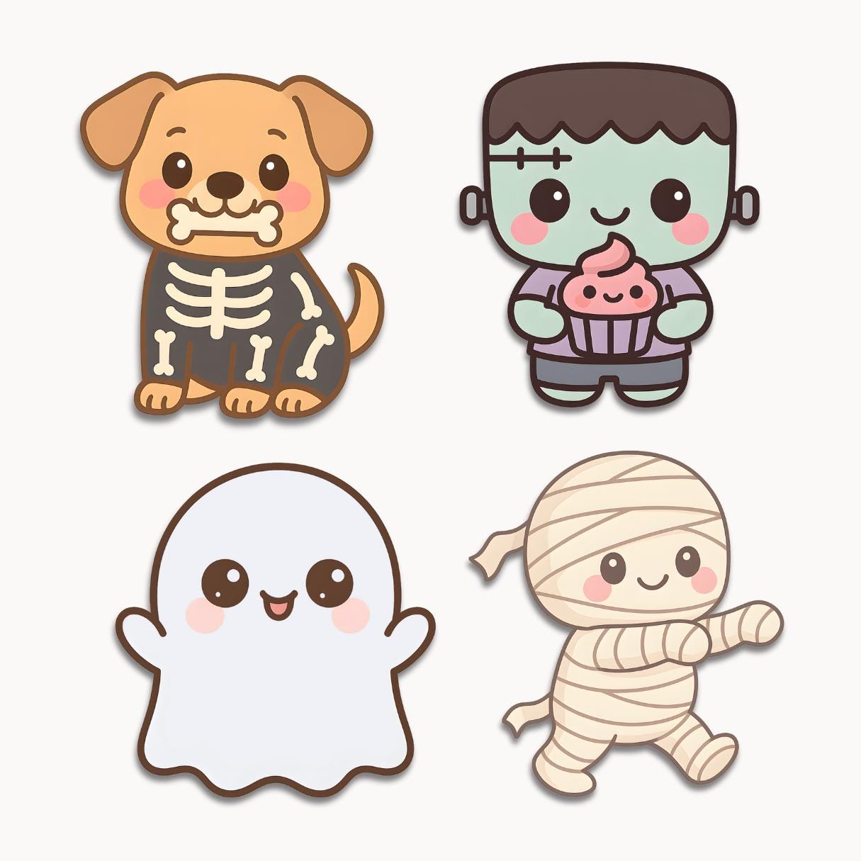 Pastel Goth Halloween Clipart Bundle – 15 Illustration PNGs with ghost, mummy, plushie, monster, pumpkin,bat, witch, candies, magic potion