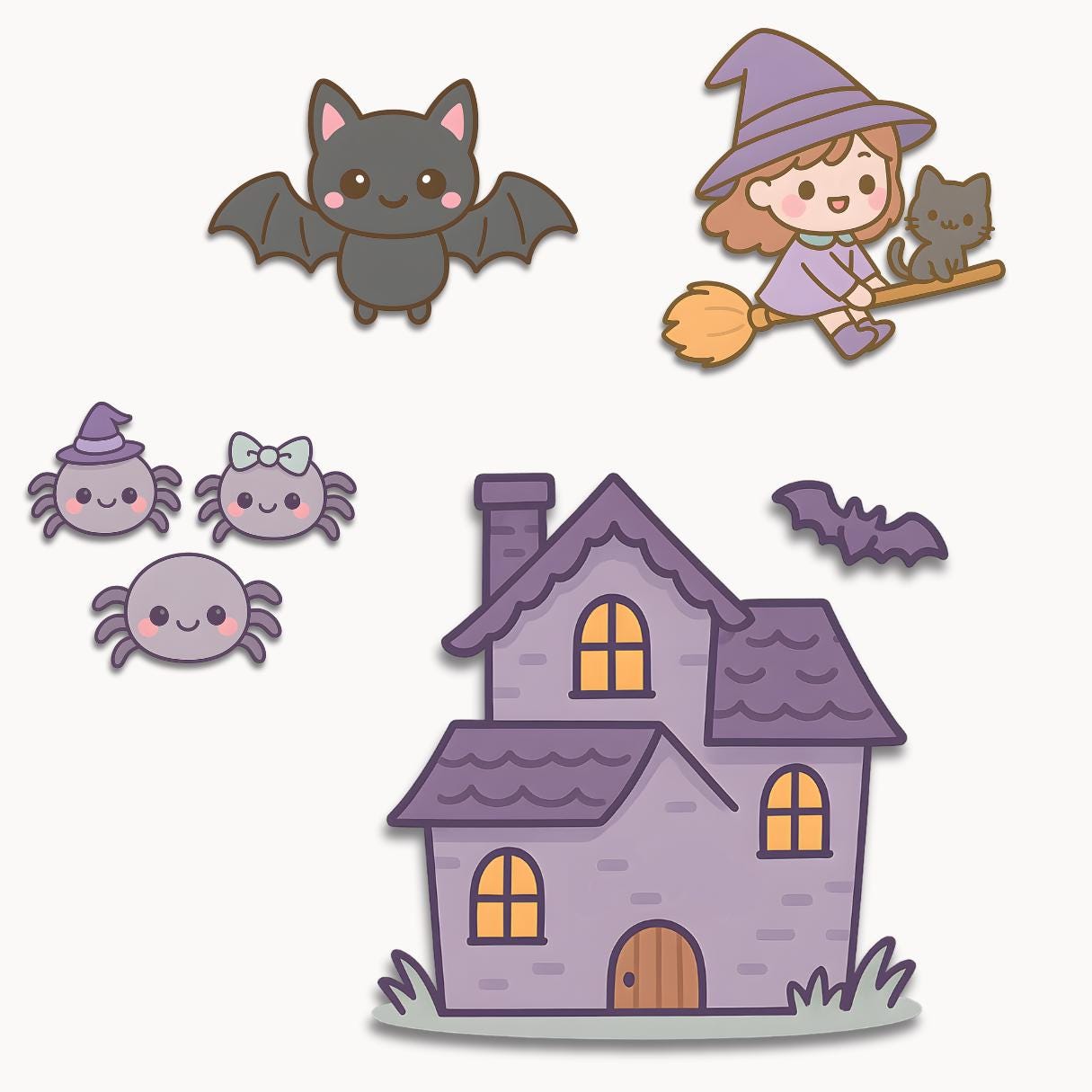 Pastel Goth Halloween Clipart Bundle – 15 Illustration PNGs with ghost, mummy, plushie, monster, pumpkin,bat, witch, candies, magic potion