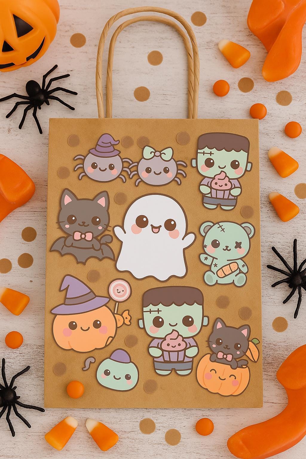 Chibi Kawaii Pastel Halloween Clipart Bundle for DIY Crafts – Ghost, Witch, Bat, Candy & More – High-Quality PNG Images