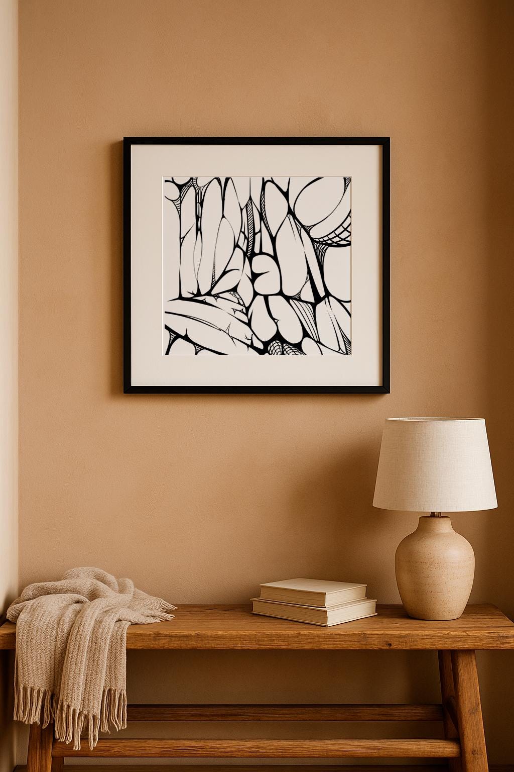 Organic Line Art Printable, Abstract Black and White Square Wall Art, Modern Ink Drawing for Minimalist Decor – Digital Download