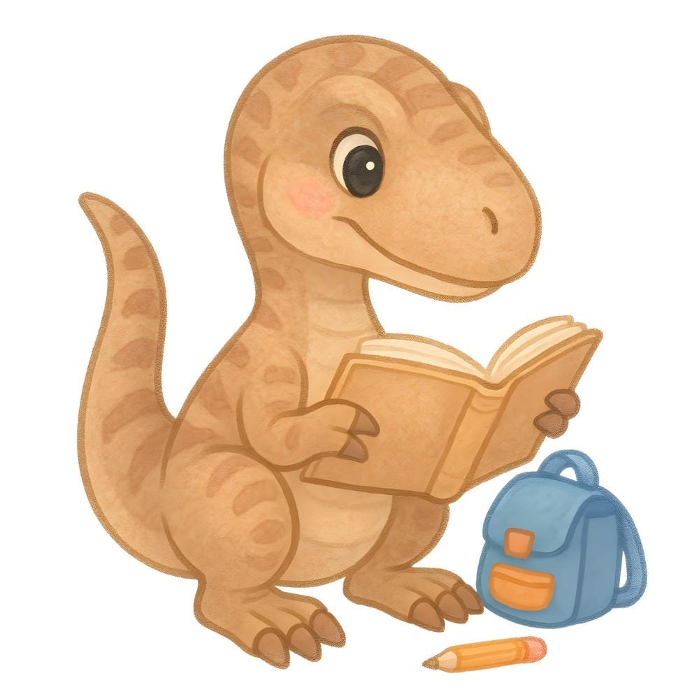 Cute Watercolor Dinosaur School Clipart Bundle PNG | Kawaii Pastel Dinosaur Back to School Illustration Art Set Ready to Print