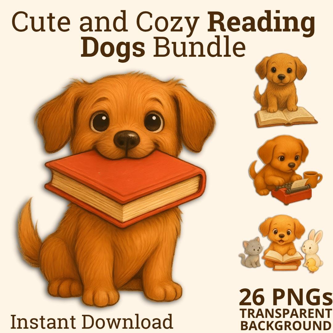 Watercolor Dog and Book Designs - Enhance Your Creations with Charm and Cuteness