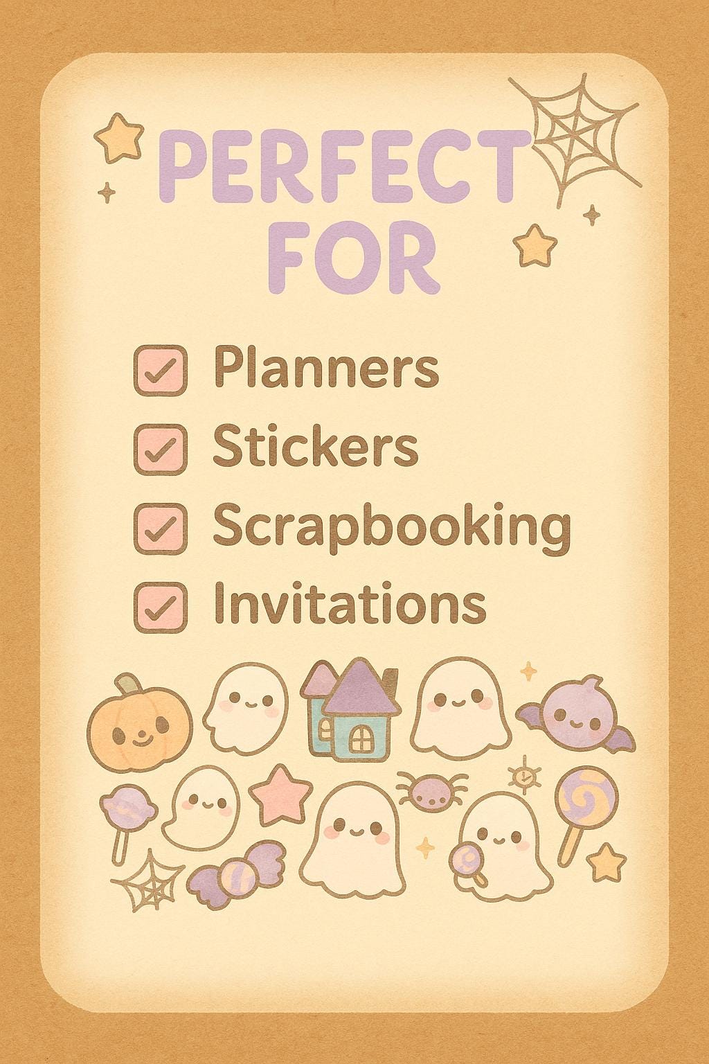 Chibi Kawaii Pastel Halloween Clipart Bundle for DIY Crafts – Ghost, Witch, Bat, Candy & More – High-Quality PNG Images